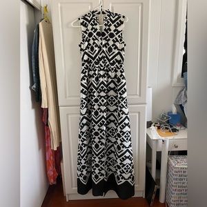 Eliza J Sleeveless Black and White Maxi Dress - Geometric Print